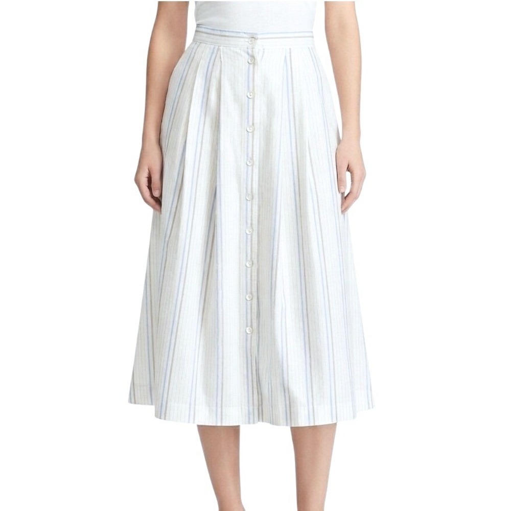 Ralph Lauren Vintage 90s Cotton Midi Skirt Women 8 Blue White Striped Button